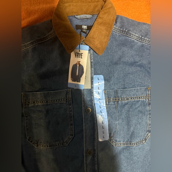 Frye Blue Denim Jacket with Brown Collar - Picture 2 of 3
